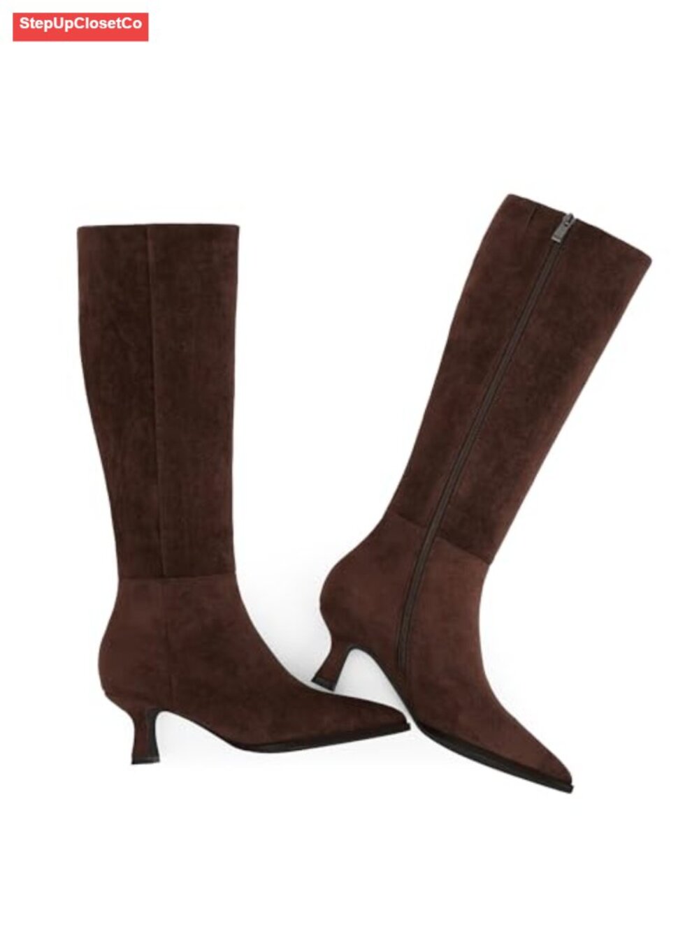 Kitten Heel Knee High Boots Pointed Toe Faux Suede Women's - Picture 4 of 6